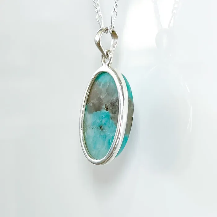 Genuine Blue Amazonite Stone Sterling Silver Pendant Necklace Magic Crystals Necklaces