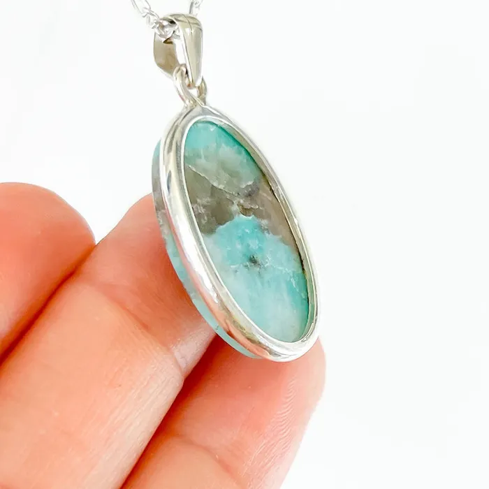 Genuine Blue Amazonite Stone Sterling Silver Pendant Necklace Magic Crystals Necklaces