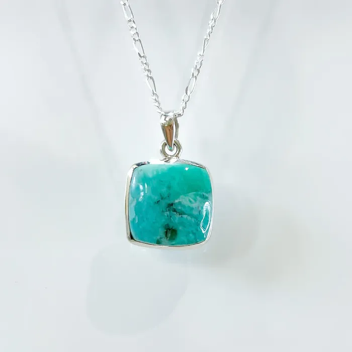 Genuine Blue Amazonite Stone Sterling Silver Pendant Necklace Magic Crystals Necklaces