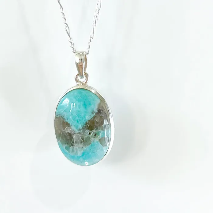 Genuine Blue Amazonite Stone Sterling Silver Pendant Necklace Magic Crystals Necklaces