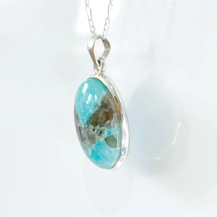 Genuine Blue Amazonite Stone Sterling Silver Pendant Necklace Magic Crystals Necklaces