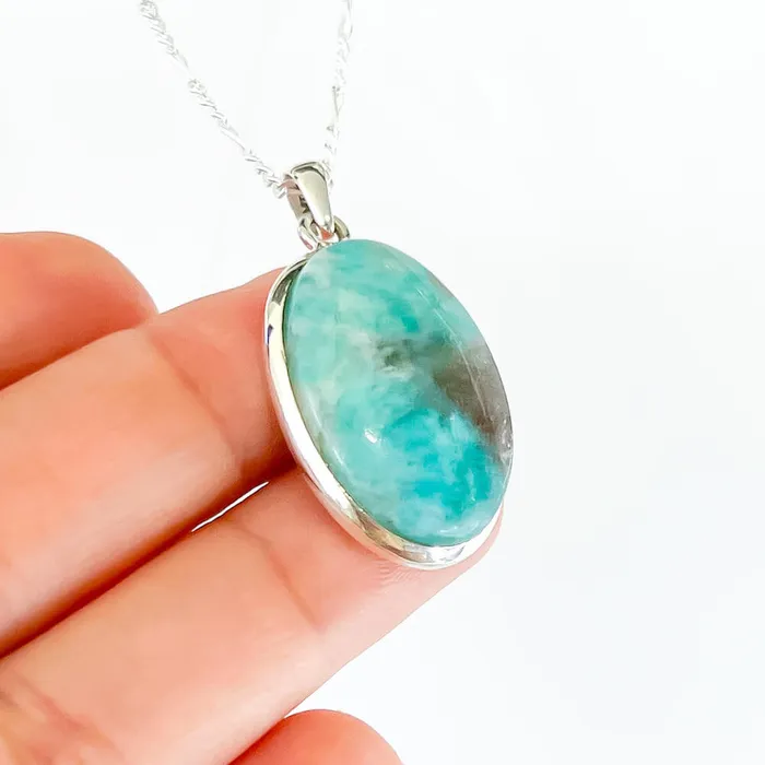 Genuine Blue Amazonite Stone Sterling Silver Pendant Necklace Magic Crystals Necklaces