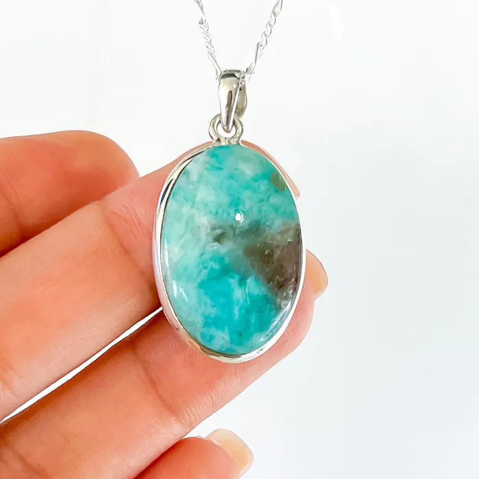 Genuine Blue Amazonite Stone Sterling Silver Pendant Necklace Magic Crystals Necklaces