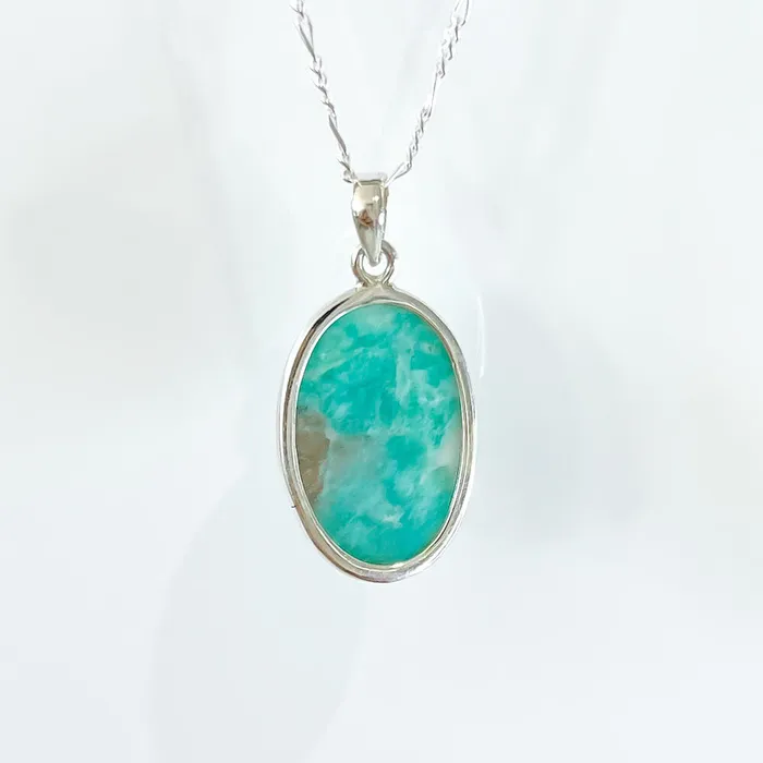 Genuine Blue Amazonite Stone Sterling Silver Pendant Necklace Magic Crystals Necklaces