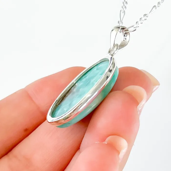 Genuine Blue Amazonite Stone Sterling Silver Pendant Necklace Magic Crystals Necklaces