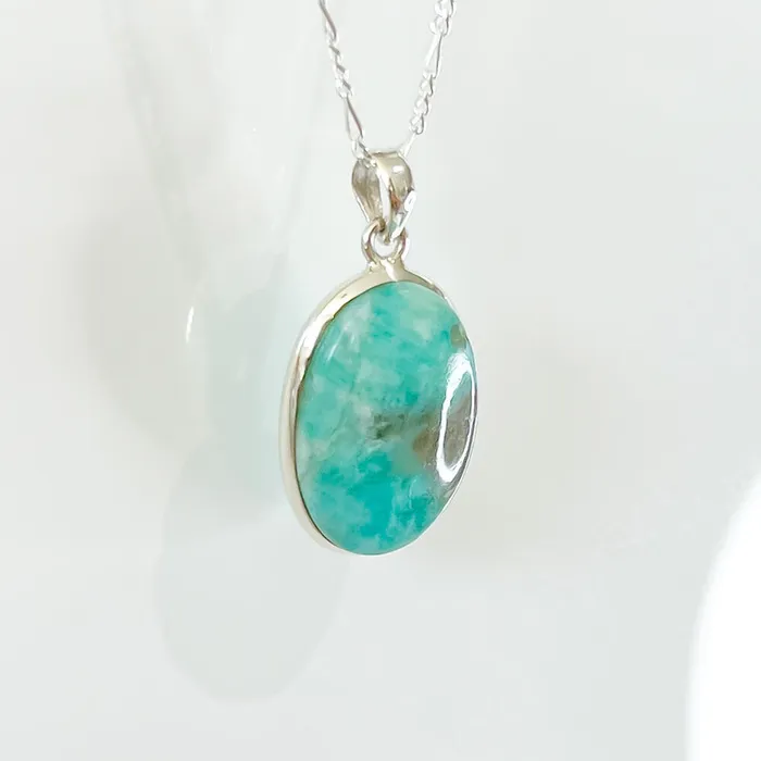 Genuine Blue Amazonite Stone Sterling Silver Pendant Necklace Magic Crystals Necklaces