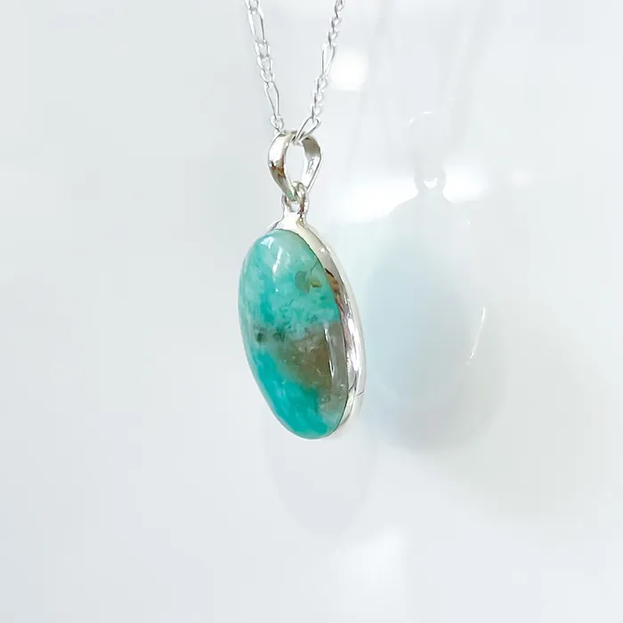 Genuine Blue Amazonite Stone Sterling Silver Pendant Necklace Magic Crystals Necklaces