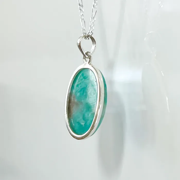 Genuine Blue Amazonite Stone Sterling Silver Pendant Necklace Magic Crystals Necklaces