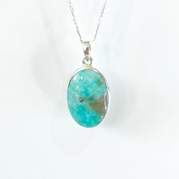 Genuine Blue Amazonite Stone Sterling Silver Pendant Necklace Magic Crystals Necklaces