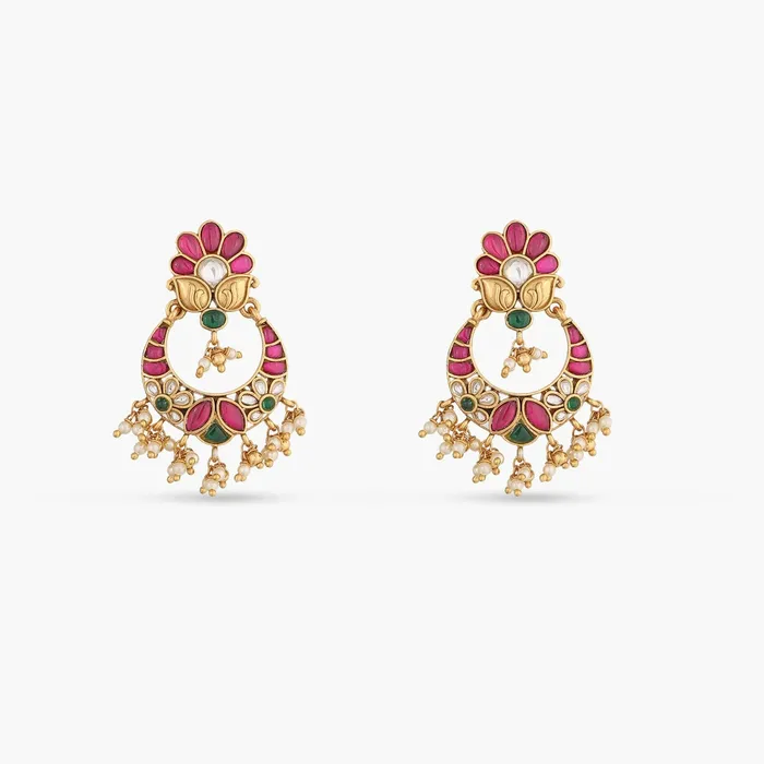 Gulab Kempu Jadau Silver Chandbali Earrings SILVER Earrings