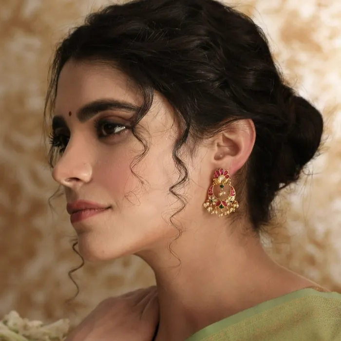 Gulab Kempu Jadau Silver Chandbali Earrings SILVER Earrings