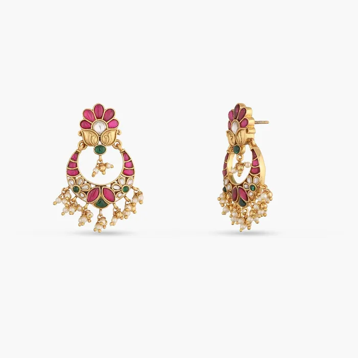 Gulab Kempu Jadau Silver Chandbali Earrings SILVER Earrings