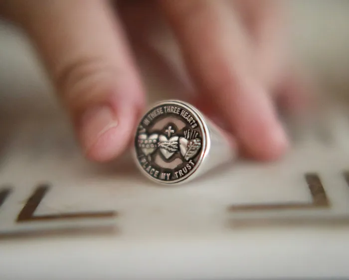 Holy Family Hearts Signet Ring The Little Catholic Rings