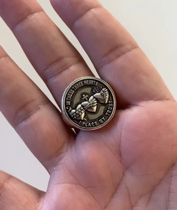 Holy Family Hearts Signet Ring The Little Catholic Rings