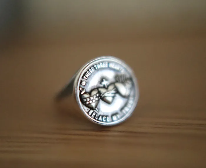 Holy Family Hearts Signet Ring The Little Catholic Rings