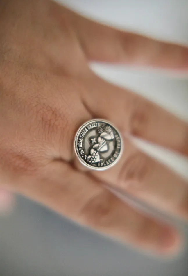 Holy Family Hearts Signet Ring The Little Catholic Rings