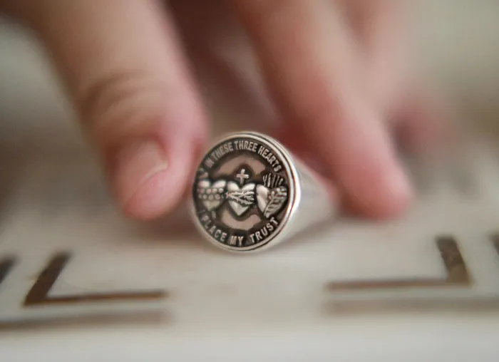 Holy Family Hearts Signet Ring The Little Catholic Rings