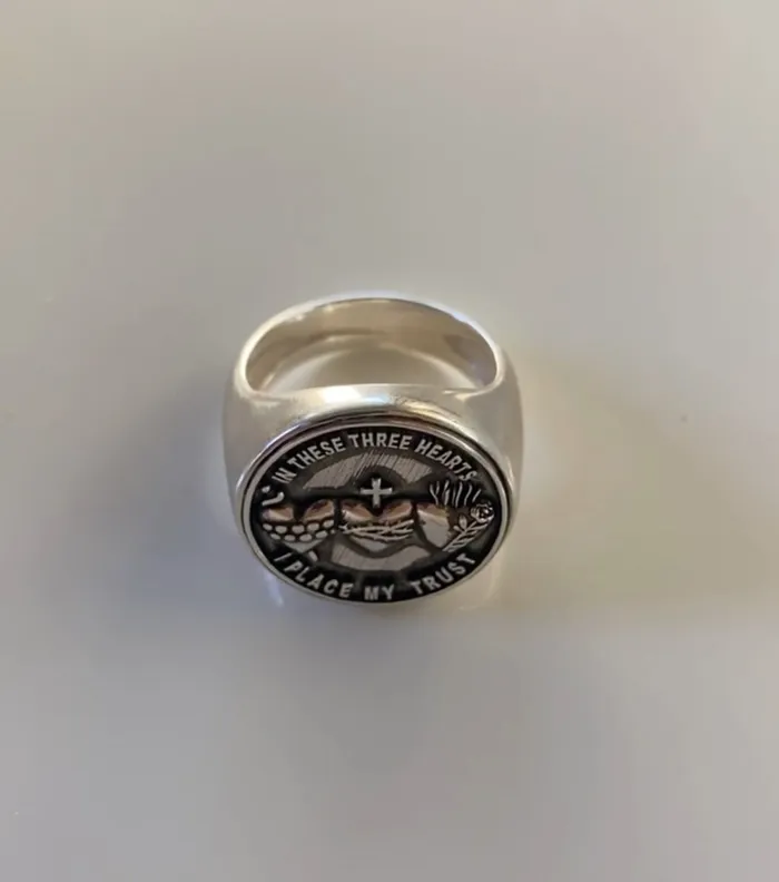 Holy Family Hearts Signet Ring The Little Catholic Rings