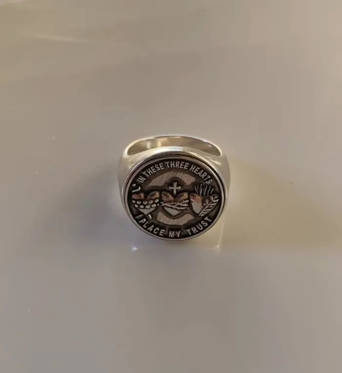 Holy Family Hearts Signet Ring The Little Catholic Rings