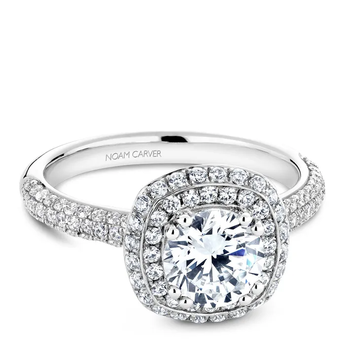 International Diamond Center Noam Carver White Gold 3Sided Diamond Engagement Ring Setting with Double Halo 075 CTW Rings