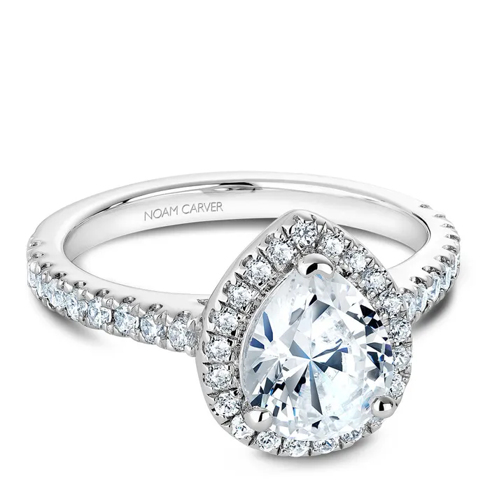 International Diamond Center Noam Carver White Gold Diamond Engagement Ring Setting with Pear Center Stone and Halo 045 CTW Rings