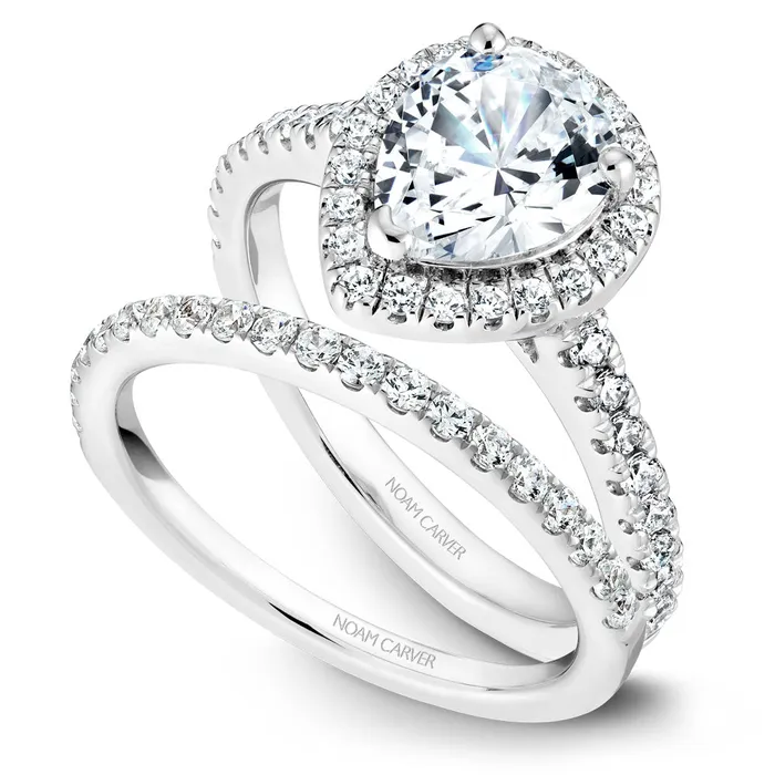 International Diamond Center Noam Carver White Gold Diamond Engagement Ring Setting with Pear Center Stone and Halo 045 CTW Rings