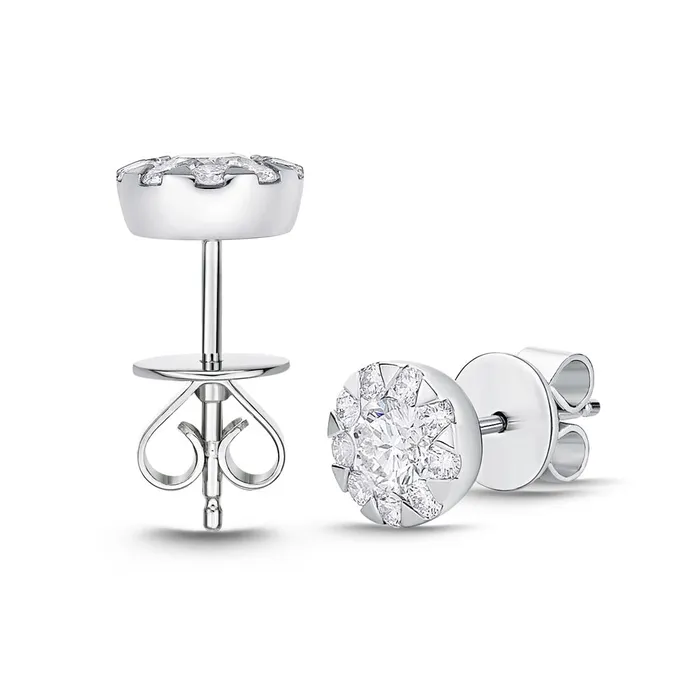 International Diamond Center PreStyled Sets 46 CTW Cluster Diamond Studs Set in 18K Gold