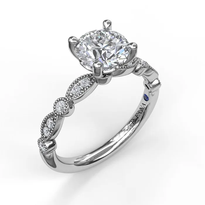 International Diamond Center Rings FANA Classic Diamond Engagement Ring Setting with Detailed Milgrain Band
