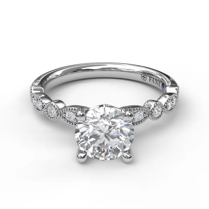 International Diamond Center Rings FANA Classic Diamond Engagement Ring Setting with Detailed Milgrain Band