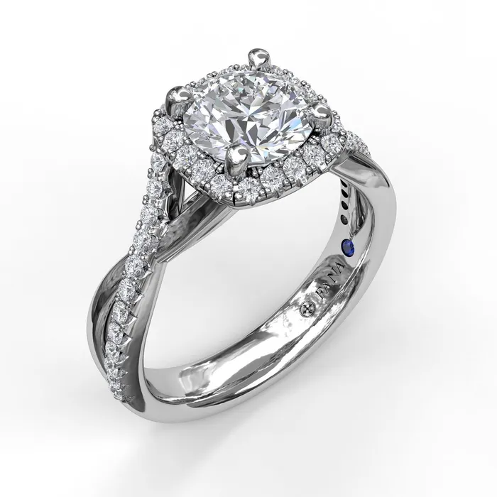 International Diamond Center Rings FANA Cushion Halo With Diamond And Gold Twist Engagement Ring Setting International Diamond Center Rings FANA Cushion Halo With Diamond And Gold Twist Engagement Ring Setting