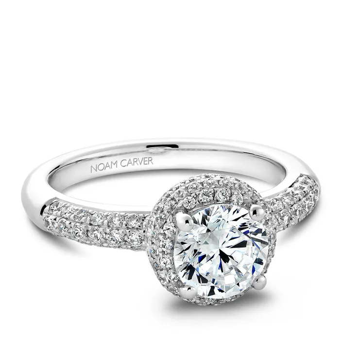 International Diamond Center Rings Noam Carver White Gold 3Sided Diamond Engagement Ring Setting with Triple Halo 058 CTW