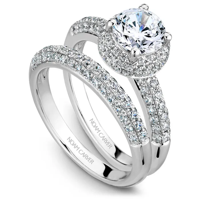 International Diamond Center Rings Noam Carver White Gold 3Sided Diamond Engagement Ring Setting with Triple Halo 058 CTW