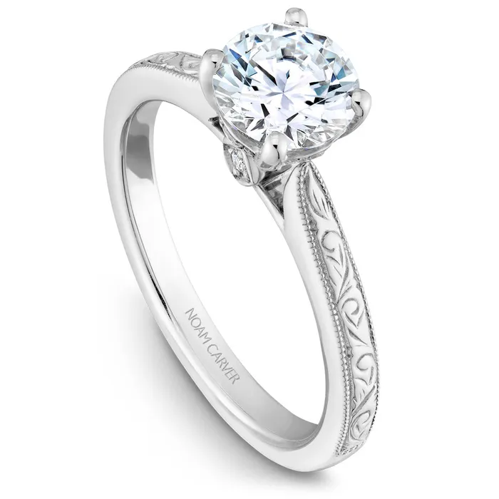 International Diamond Center Rings Noam Carver White Gold Carved Edge Engagement Ring Setting 004 CTW International Diamond Center Rings Noam Carver White Gold Carved Edge Engagement Ring Setting 004 CTW