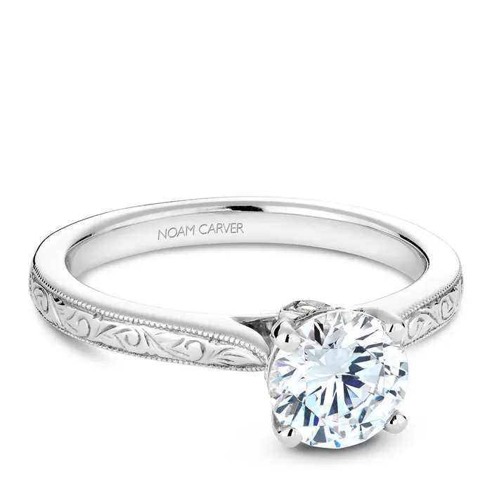 International Diamond Center Rings Noam Carver White Gold Carved Edge Engagement Ring Setting 004 CTW
