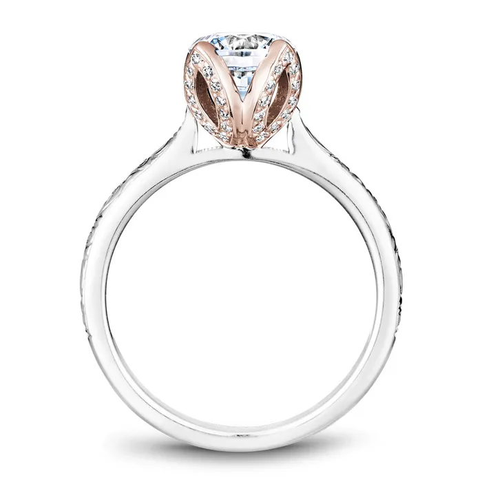 International Diamond Center Rings Noam Carver White Gold Engagement Ring Setting with Floral Engravings and Rose Gold Crown 017 CTW