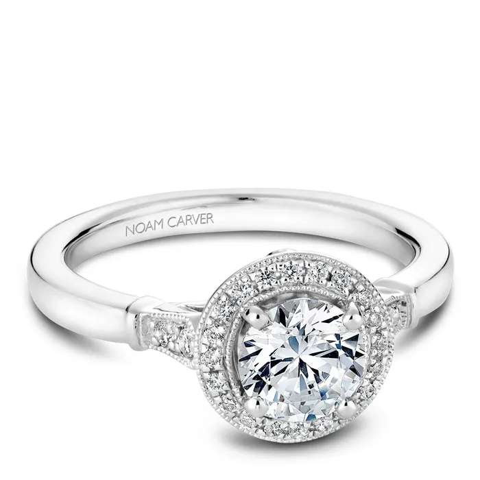 International Diamond Center Rings Noam Carver White Gold Halo Diamond Engagement Ring Setting with Accent Diamonds 016 CTW