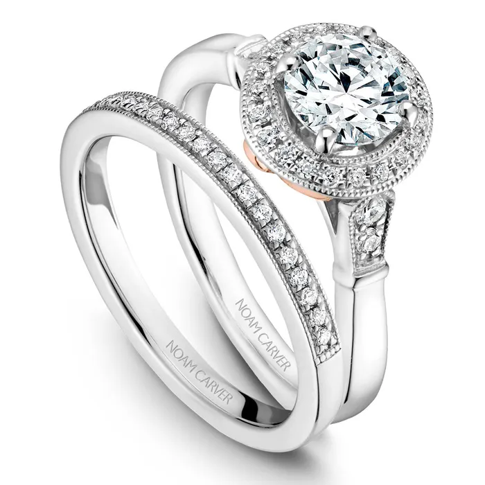 International Diamond Center Rings Noam Carver White Gold Halo Diamond Engagement Ring Setting with Accent Diamonds 016 CTW