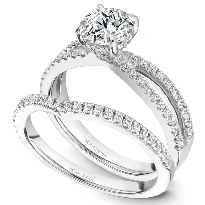 International Diamond Center Rings Noam Carver White Gold Split Shank Diamond Engagement Ring Setting 031 CTW