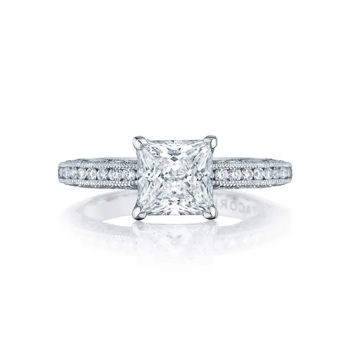 International Diamond Center Rings Tacori 18k White Gold Classic Crescent Princess Diamond Engagement Ring Setting 041 CTW International Diamond Center Rings Tacori 18k White Gold Classic Crescent Princess Diamond Engagement Ring Setting 041 CTW