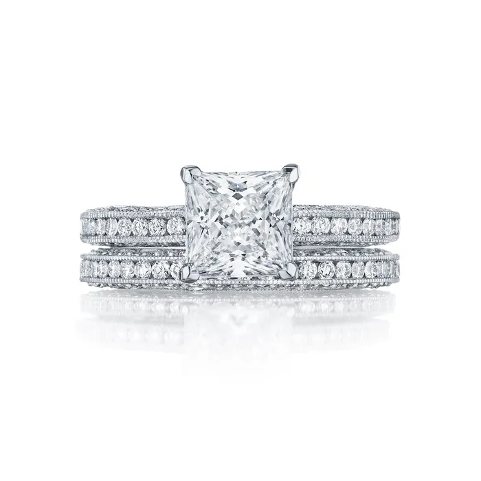 International Diamond Center Rings Tacori 18k White Gold Classic Crescent Princess Diamond Engagement Ring Setting 041 CTW