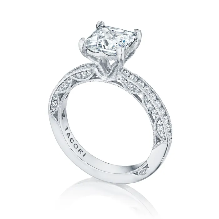 International Diamond Center Rings Tacori 18k White Gold Classic Crescent Princess Diamond Engagement Ring Setting 041 CTW