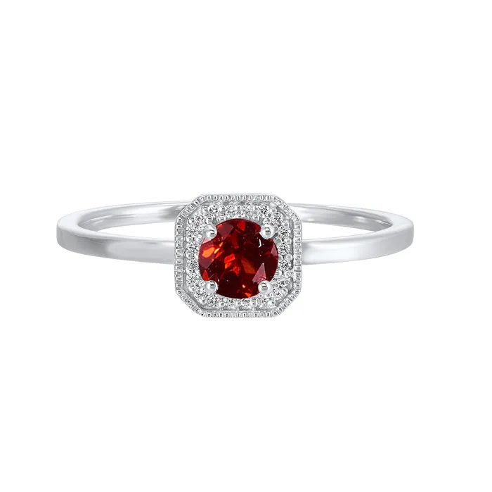 International Diamond Center White Gold Diamond and Created Garnet Gemstone Ring Rings