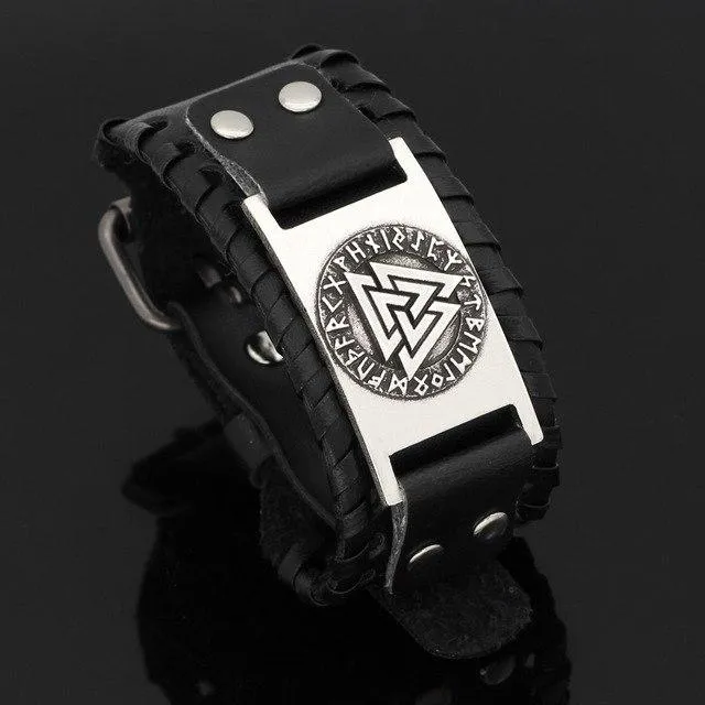 Leather Valknut Bracelet VikingStore Bracelets