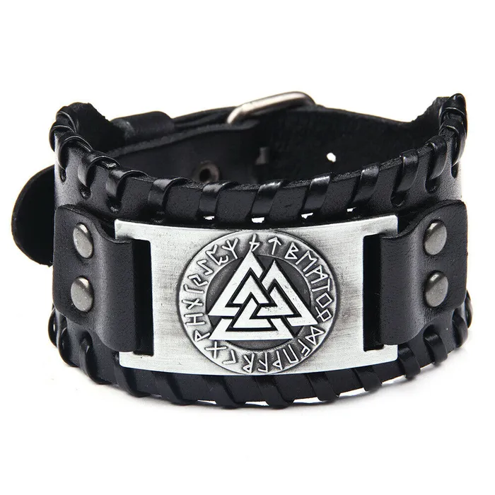 Leather Valknut Bracelet VikingStore Bracelets