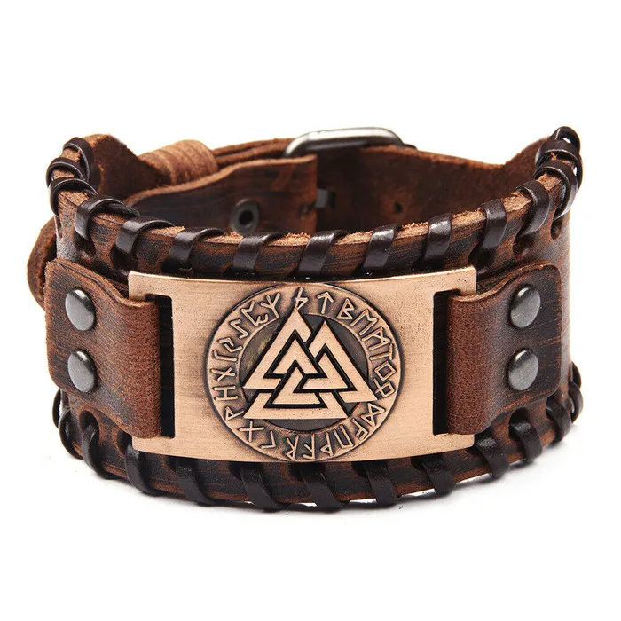 Leather Valknut Bracelet VikingStore Bracelets