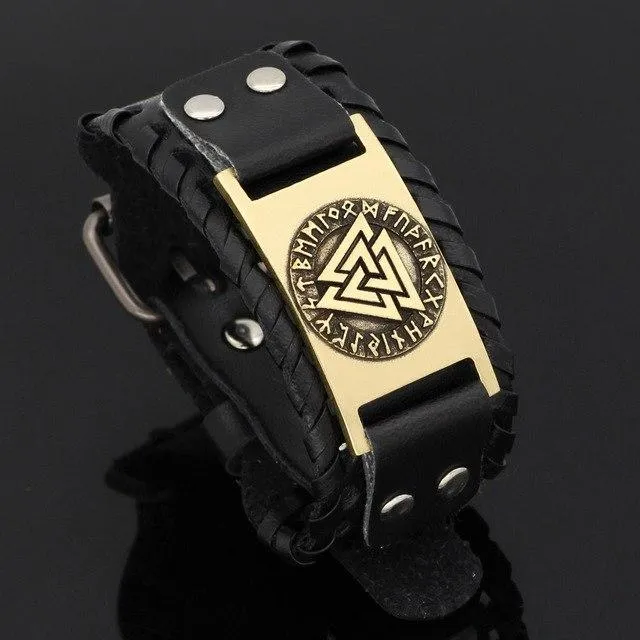 Leather Valknut Bracelet VikingStore Bracelets