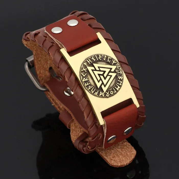 Leather Valknut Bracelet VikingStore Bracelets