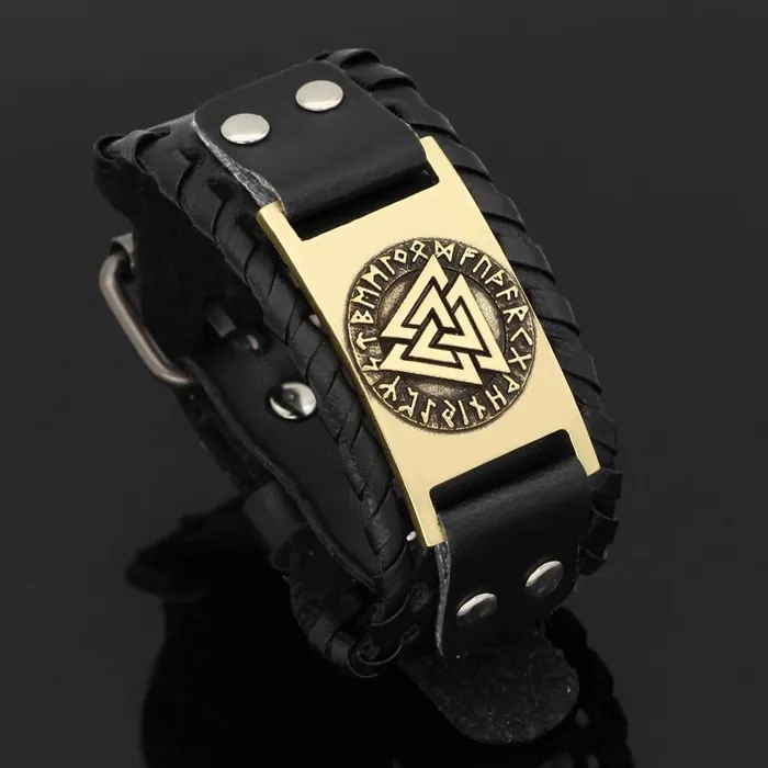 Leather Valknut Bracelet VikingStore Bracelets