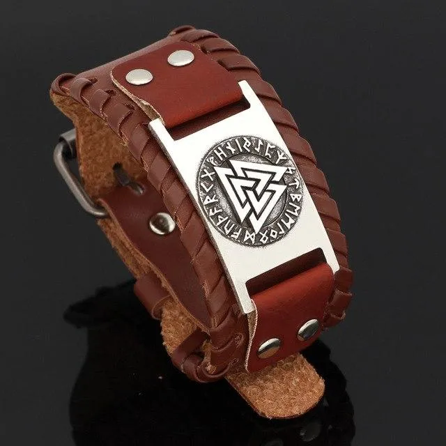 Leather Valknut Bracelet VikingStore Bracelets
