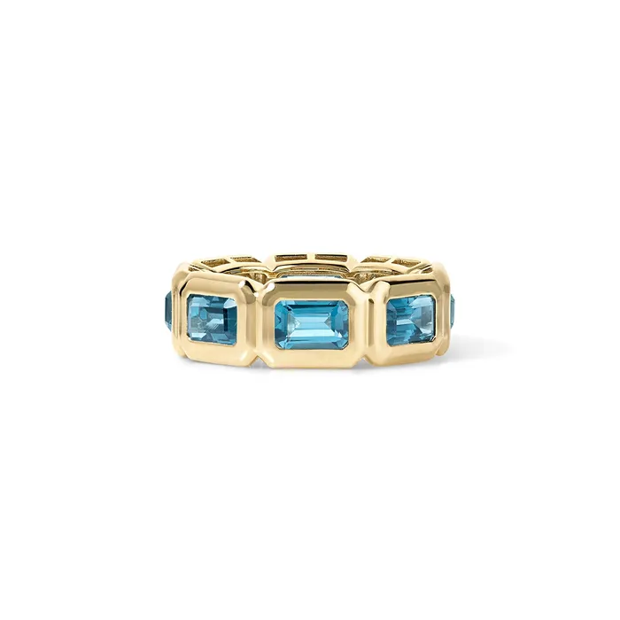 London Blue Topaz Bezel Emerald Eternity Band SG Fine Rings